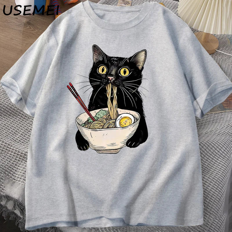 Noodle Ramen macska póló Ínyenc  Fekete macska  férfiaknak és nőknek