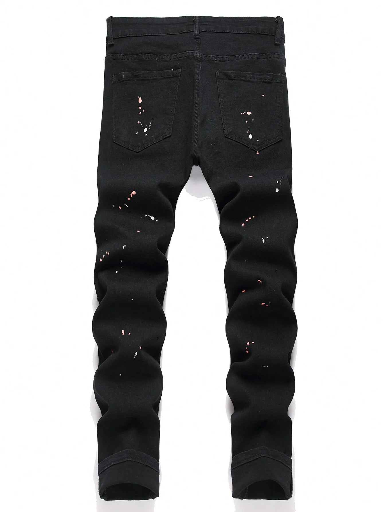 Férfi rugalmas, vékony farmernadrág férfiaknak, lezser nadrág, szakadt, patchwork, lyukas, farmer, hiphop, fekete, egyenes szabású nadrág