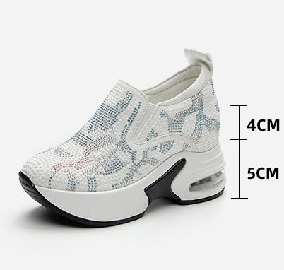 2023 Női Cipők Ősz Új Hétköznapi Kis Fehér Cipők Strasszos Platform Sport Légpárnás Cipő Plus Size Zapatos De Mujer