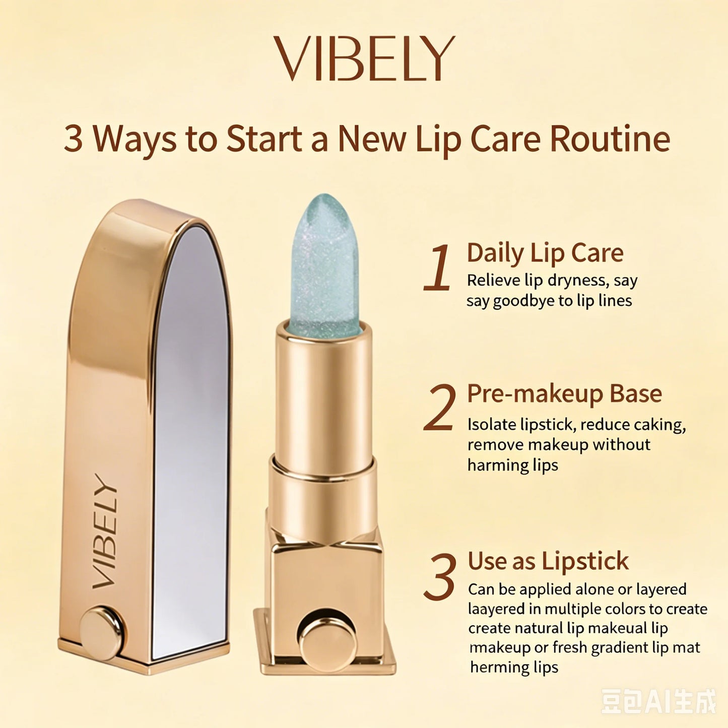 VIBELY Színváltós Rúzs Csillámos Glitterrel, Tápláló Hidratáló Ajakbalzsam, Hidratáló Ajakápoló Száraz Ajkakra, Mindennapi Használatra
