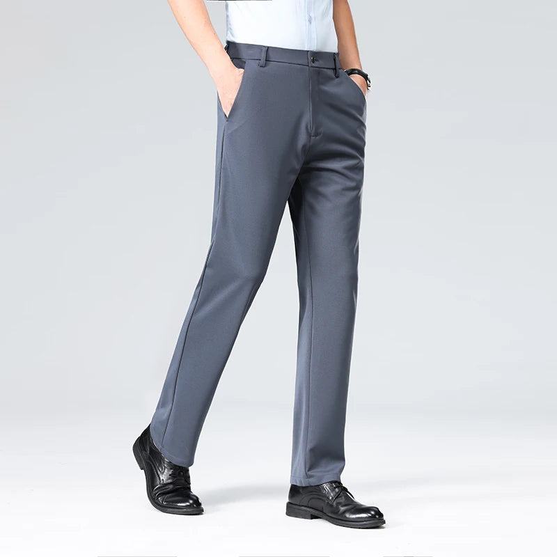 29-42 Férfi nyári vékony divatos üzleti lezser öltönynadrág hosszú nadrág rugalmas egyenes formális nadrág plus size 28-40