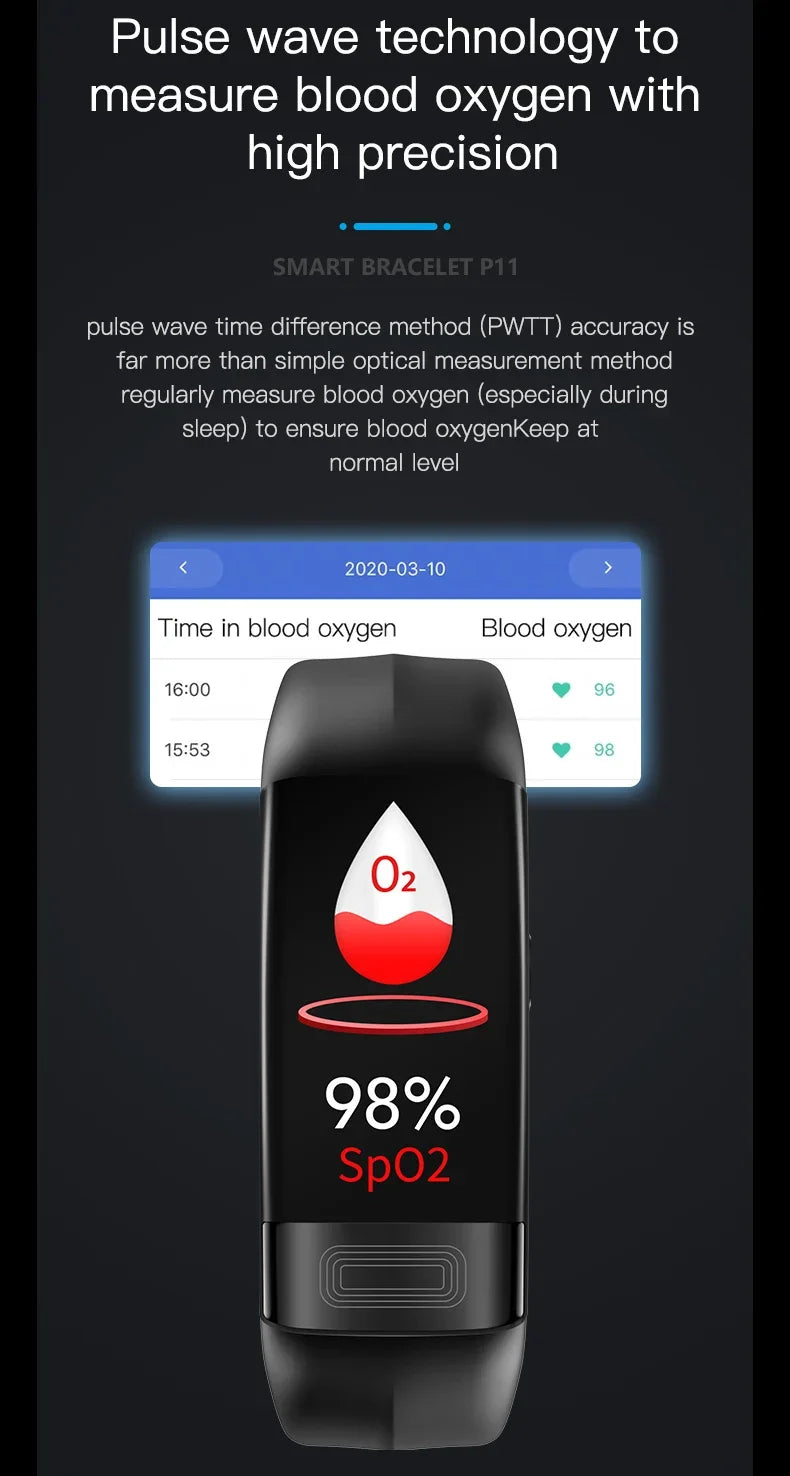 Smartwatch EKG intelligens csuklópánt vízálló P11 Plus intelligens karkötő aktivitáskövető vér oxigén intelligens karkötő fitnesz karkötő