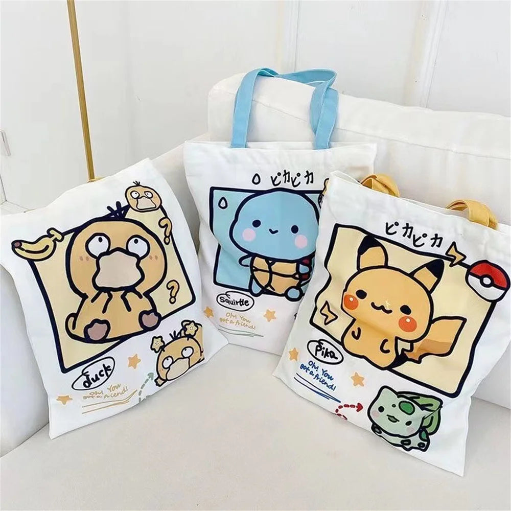 Anime Pokemon vászon táska válltáska mindennapi hordozható kézitáska bevásárlás élelmiszer diákok lányok tinédzserek ajándékok
