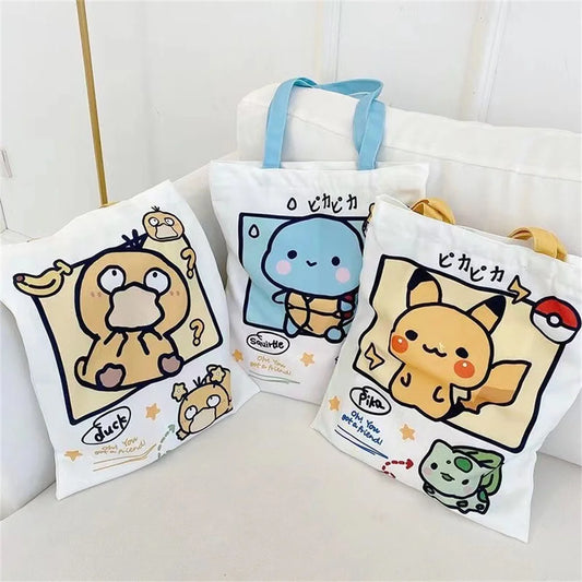 Anime Pokemon vászon táska válltáska mindennapi hordozható kézitáska bevásárlás élelmiszer diákok lányok tinédzserek ajándékok