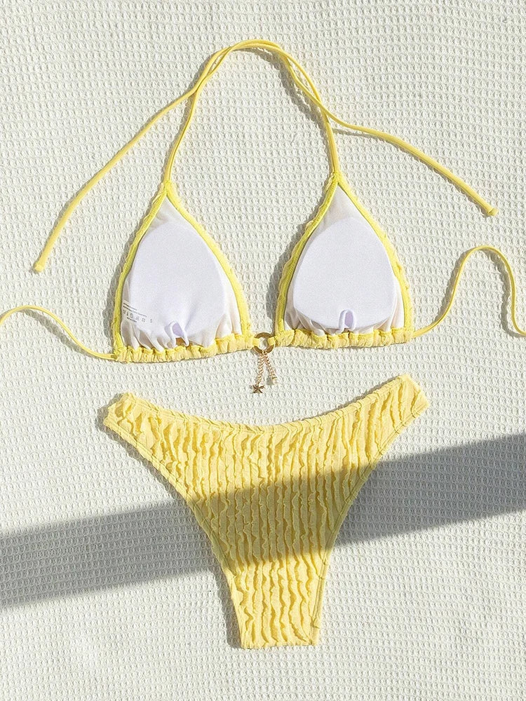Szexi bikiniszett, kétrészes női fürdőruha, fodros, pántnélküli bikini 2026, női fürdőruha, női strandruha