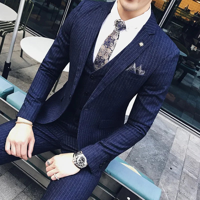 S-7XL (Zakett+Mellény+Nadrág) Divatos Butik Rácsos Formális Üzleti Férfi Öltöny 3 Részes Szett Vőlegényi Esküvői Ruha Kockás Öltöny Bemutató Színpadra