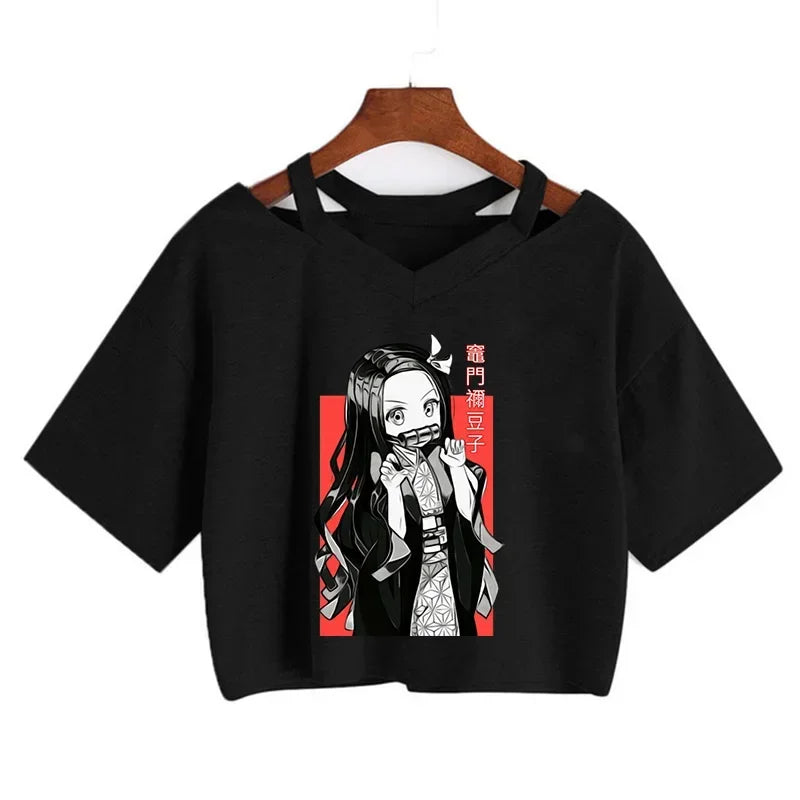 Demon Slayer póló Nezuko póló női Kimetsu No Yaiba crop top pólók japán anime Tanjiro Kamado felsők Manga póló női