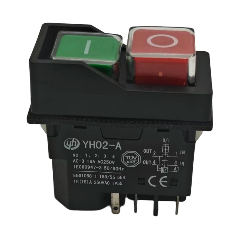 YH02-A 4/5 tűs elektromágneses indító nyomógombos kapcsolók 16A AC250V IP55 vízálló kerti szerszámgép, KJD17 helyettesítésére