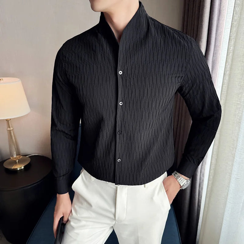 Új férfi ing, brit stílusú, lezser, hosszú ujjú, elegáns felsőrész, 4XL-M méretben