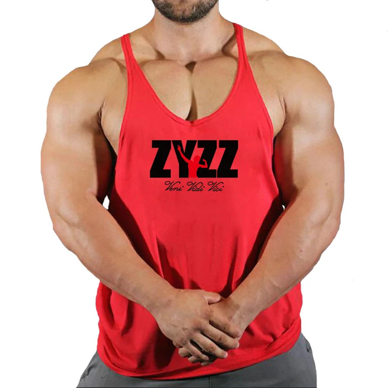 Férfi testépítő trikó, ujjatlan felső, fitnesz, pamut mintás