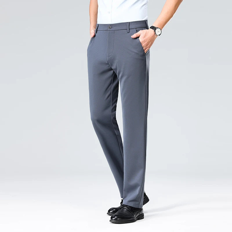 29-42 Férfi nyári vékony divatos üzleti lezser öltönynadrág hosszú nadrág rugalmas egyenes formális nadrág plus size 28-40