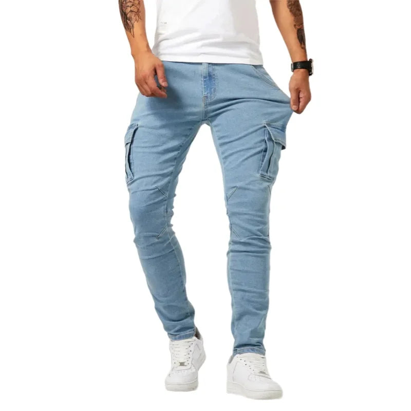új farmernadrág férfi nadrág egyszínű több zsebes farmer közepes derekú cargo farmer plus size divatos hétköznapi nadrág férfi mindennapi viselet