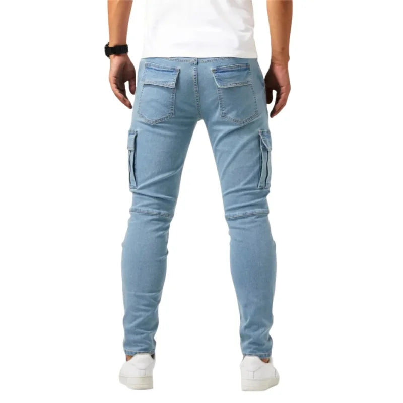 új farmernadrág férfi nadrág egyszínű több zsebes farmer közepes derekú cargo farmer plus size divatos hétköznapi nadrág férfi mindennapi viselet