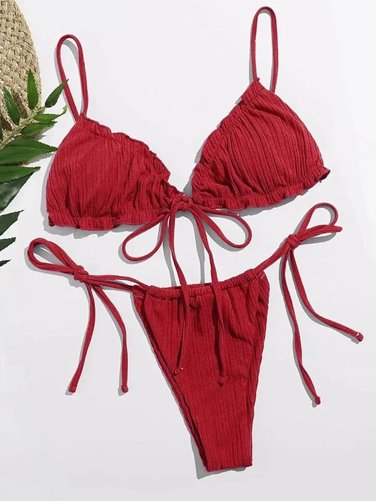 Új 2025 szexi fürdőruha, csíkos bikini, női fürdőruha, push up bikini, kötszer, strandruha, egyszínű bikini szettek