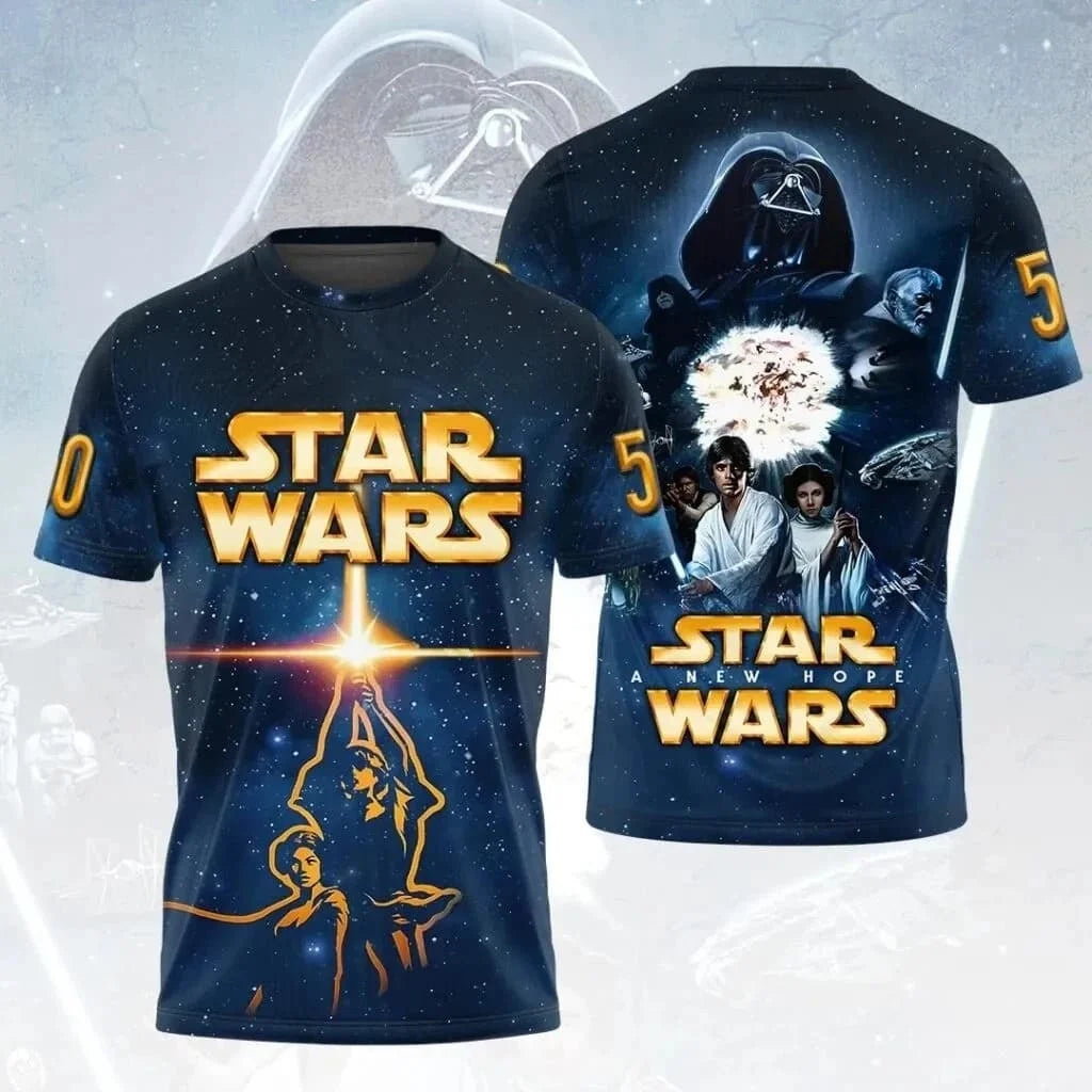 Star Wars 50. évfordulós póló - Férfi és női, gyerek, hétköznapi, partira és tematikus eseményre való, mintás, nyári rövid ujjú felső
