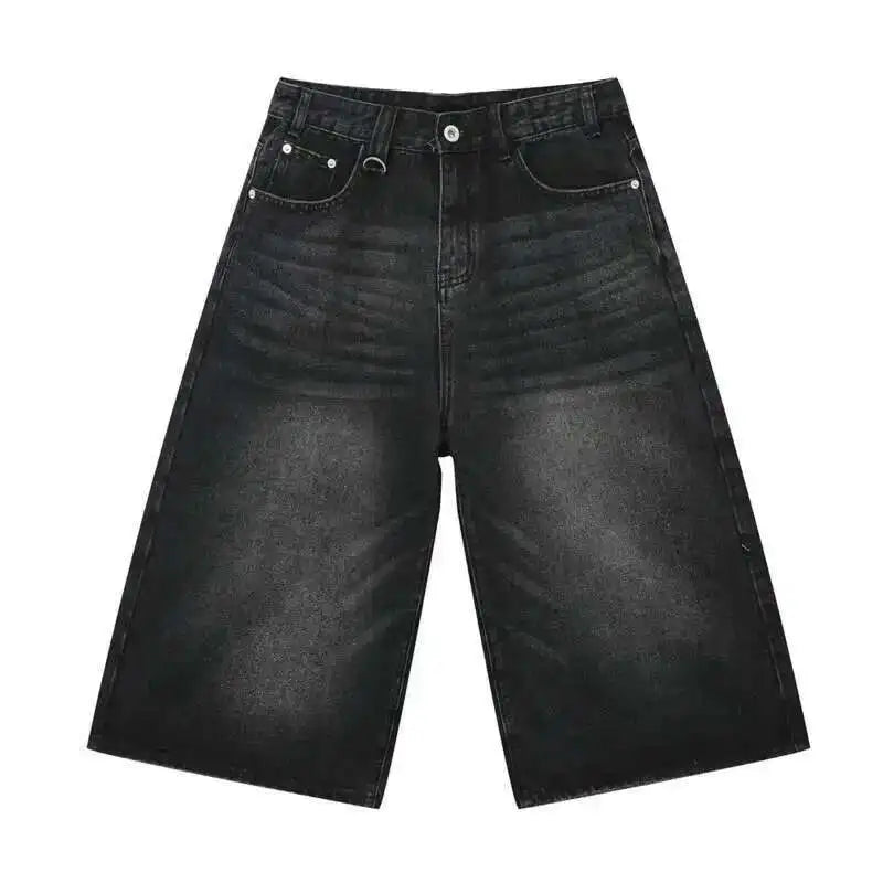 IEFB koreai stílusú vintage férfi farmer nyári laza férfi széles szárú térdig érő rövidnadrág új mosott divatos rövid farmer nadrág