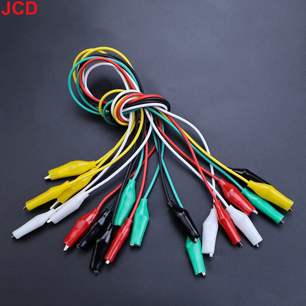 JCD 10 db-os krokodilcsipeszek elektromos mérésekhez, 5 színű mérővezetékek mérőszondákkal, krokodil alakú jumperkábel krokodilcsipeszekkel