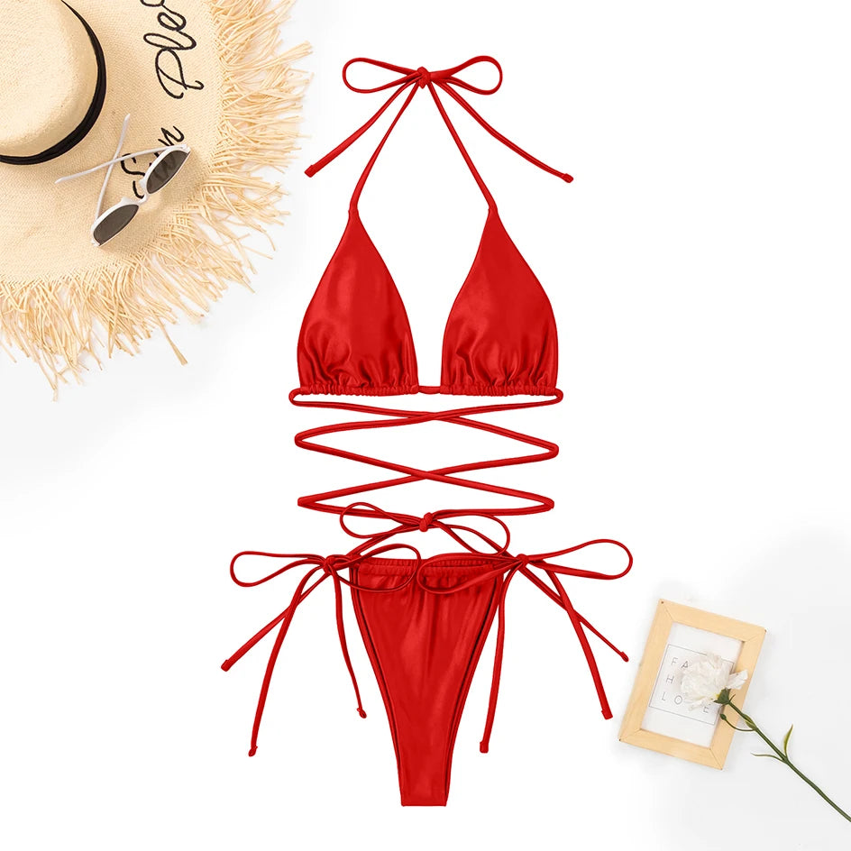 Szexi mikro bikini 2025 keresztezett fürdőruha, kötszeres női fürdőruha, női tanga bikinik szett, 2 darabos női fürdőruha, strandruha