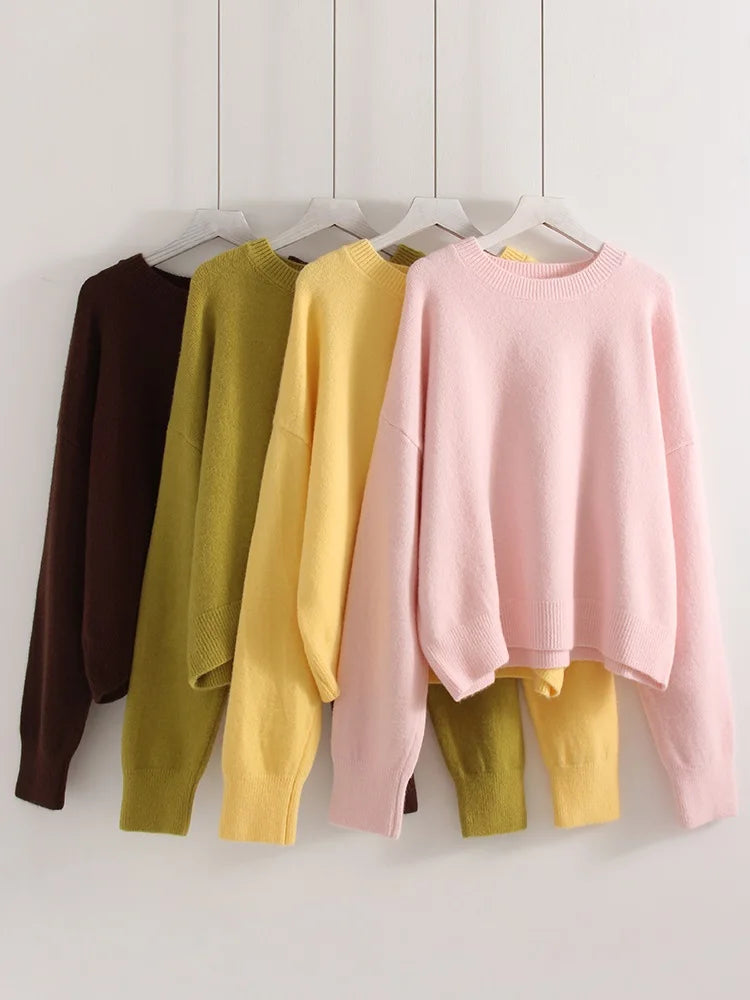 Őszi rövidített pulóverek női fekete pulóverek laza alap kötött felsők meleg női pulóverek túlméretezett jumperek O nyakú rövid pulóverek