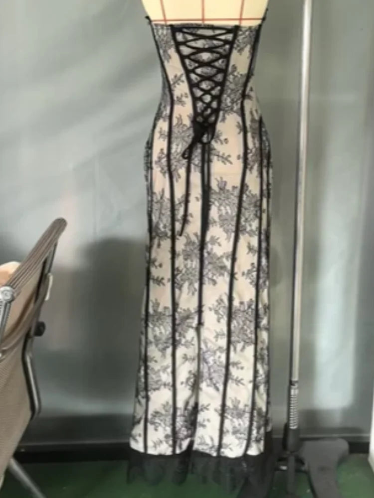 Női gézes halszálkamintás pánt nélküli ruha, sikkes, hát nélküli, váll nélküli, derékig érő, vékony maxi ruha, vestidos 2026, hölgy estélyi ruhák