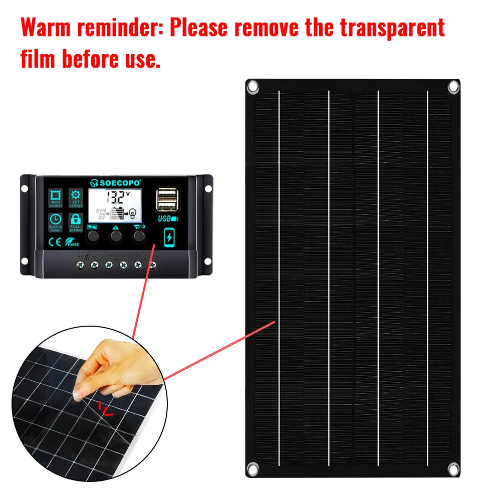 SOECOPO 2400W-os rugalmas napelemkészlet 3 db 800W-os fotovoltaikus panellel, 18V-os akkumulátortöltővel, ingyenes 100A-es vezérlővel lakókocsis kempingezéshez