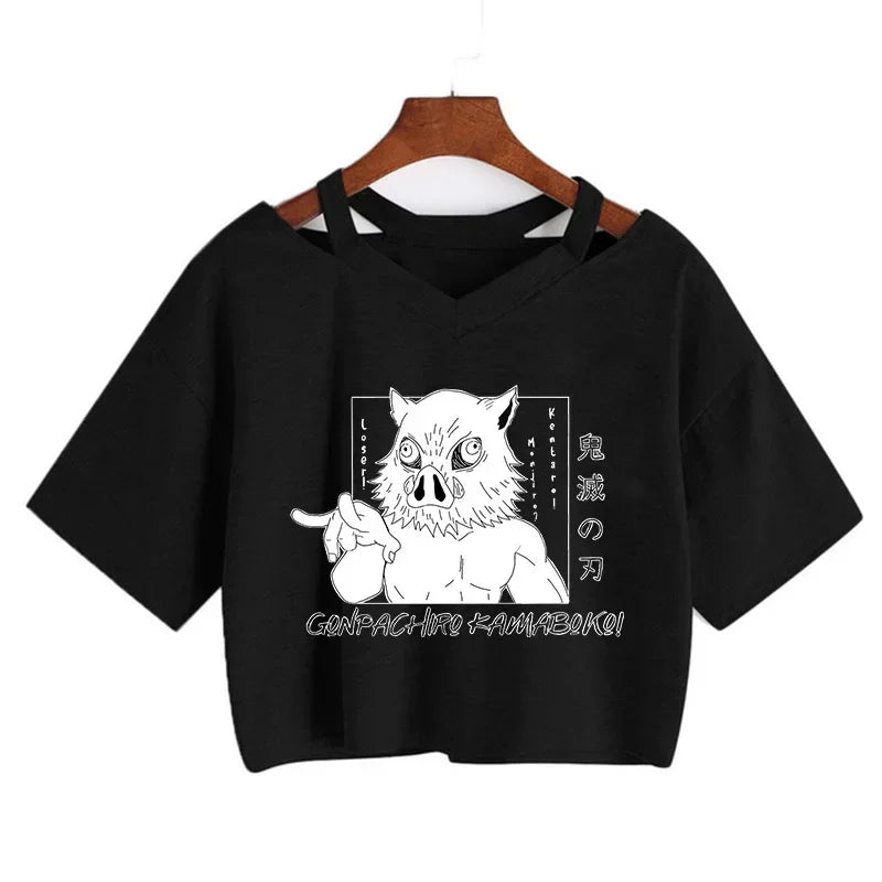 Demon Slayer póló Nezuko póló női Kimetsu No Yaiba crop top pólók japán anime Tanjiro Kamado felsők Manga póló női