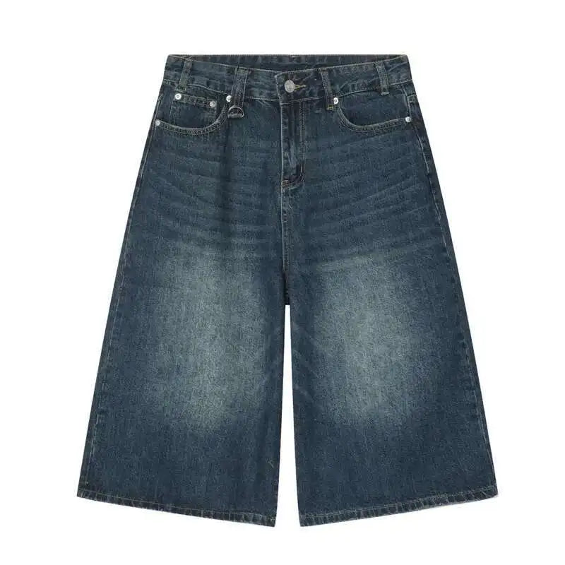 IEFB koreai stílusú vintage férfi farmer nyári laza férfi széles szárú térdig érő rövidnadrág új mosott divatos rövid farmer nadrág
