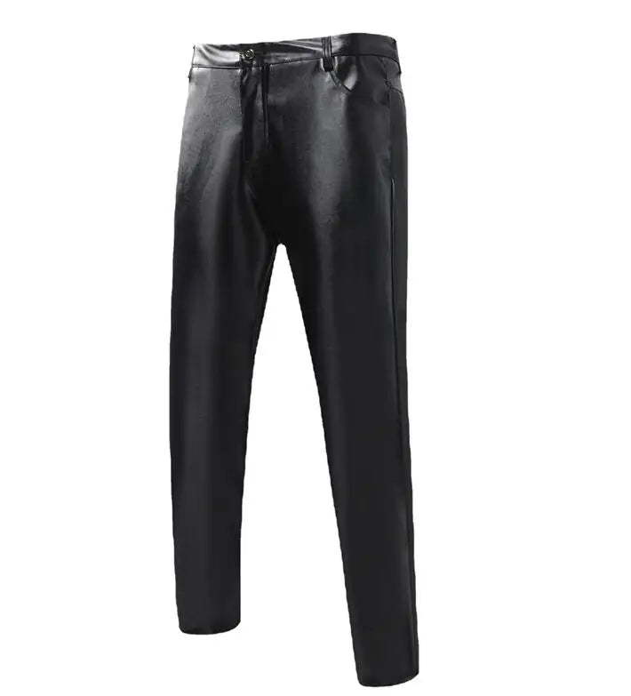 2026 új férfi bőr nadrágok divatos vékony PU nadrágok piros kék fekete szürke fehér pantalones hombre