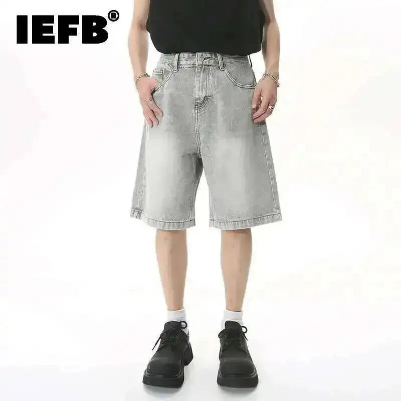 IEFB Nyári Férfi Lezser Farmer Rövidnadrág Laza Közepes Magas Derekú Divat Térdhosszúságú Farmer Rövid Nadrág Vintage Férfi Új Koreai