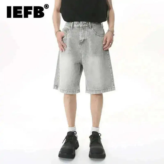 IEFB Nyári Férfi Lezser Farmer Rövidnadrág Laza Közepes Magas Derekú Divat Térdhosszúságú Farmer Rövid Nadrág Vintage Férfi Új Koreai