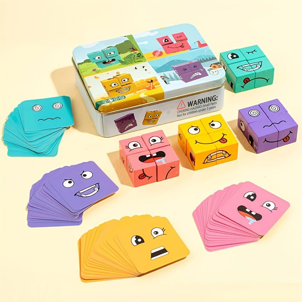 1 készlet Fa Gyerekek Arc kirakó Puzzle Építőkocka