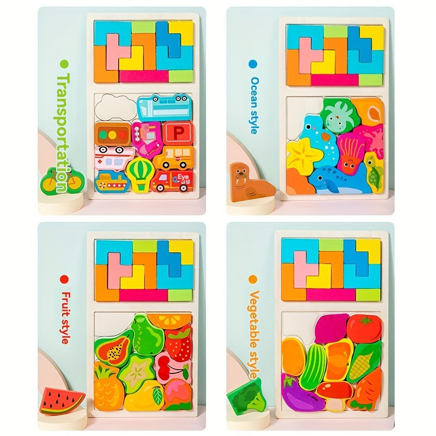 Színes 3D Fa Puzzle - Fejlesztő Játék Gyerekeknek, Fejleszti az Intelligenciát és Kreativitást
