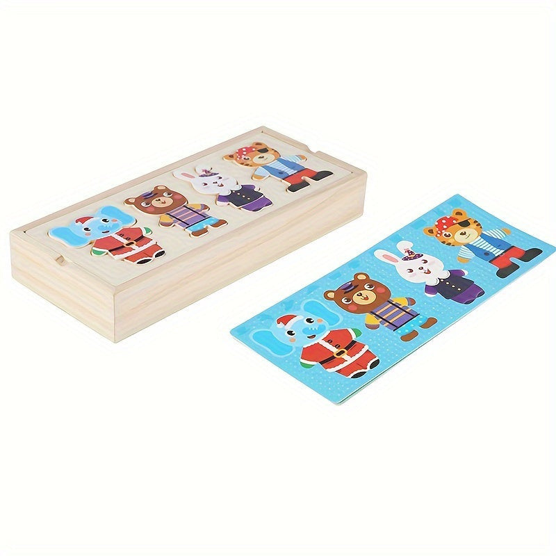 Fa állatos öltöztetős puzzle, logikus gondolkodást fejlesztő játék