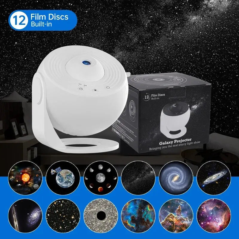 Galaxy projektor éjszakai fény - 13 cserélhető filmes koronggal