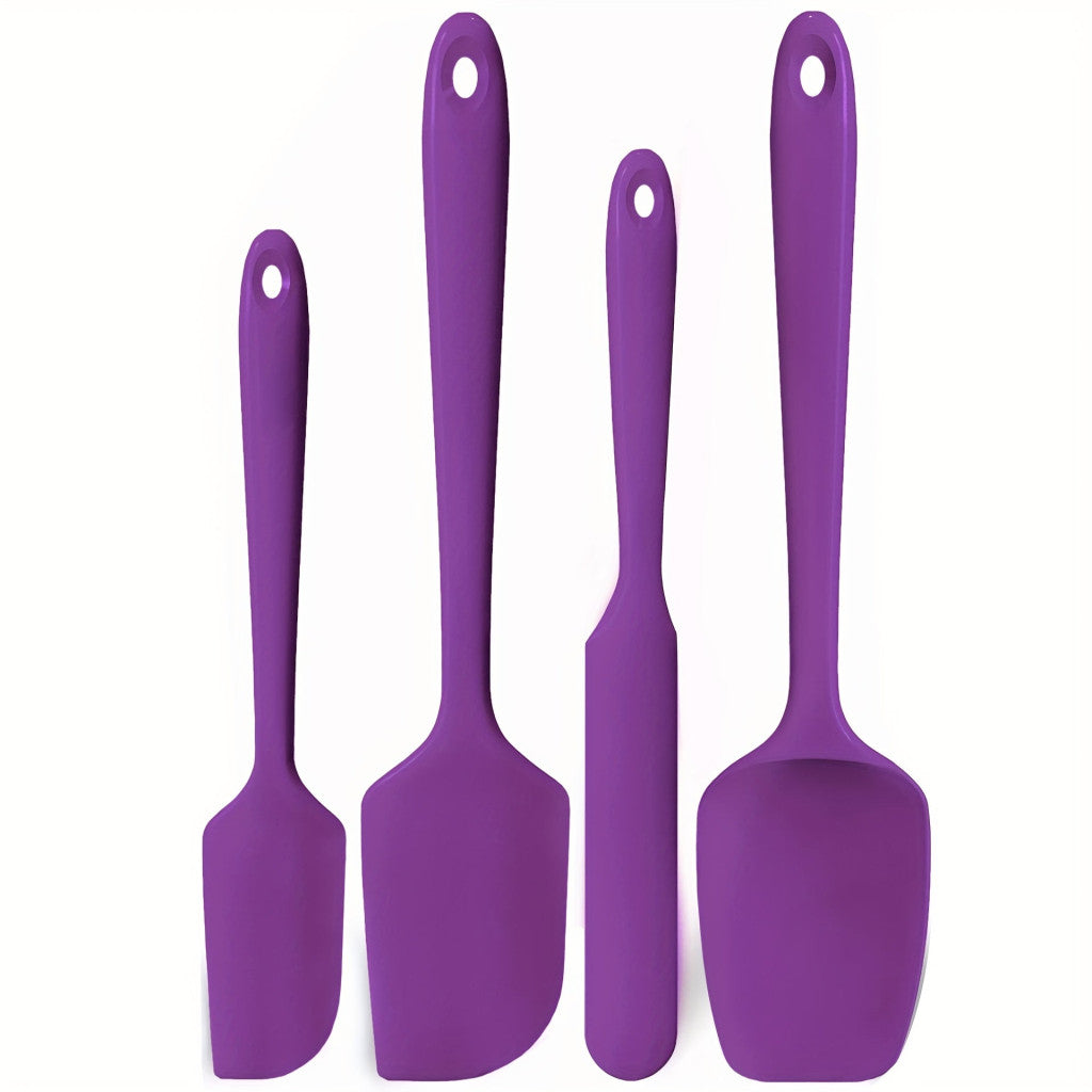 4 db-os szilikon spatulaszett, hőálló 600°F-ig, tartós gumi konyhai eszközök tapadásmentes edényekhez, varrat nélküli kialakítás, piros, 4 méret Szilikon Spatula Lila 4 darabos készlet