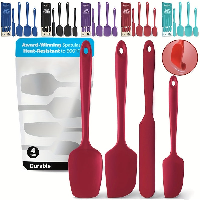 4 db-os szilikon spatulaszett, hőálló 600°F-ig, tartós gumi konyhai eszközök tapadásmentes edényekhez, varrat nélküli kialakítás, piros, 4 méret Szilikon Spatula Lila 4 darabos készlet