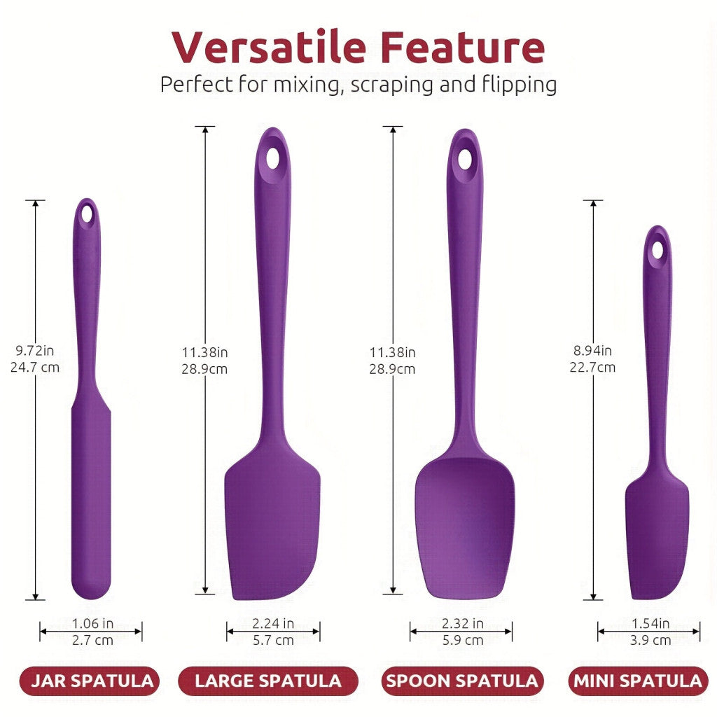 4 db-os szilikon spatulaszett, hőálló 600°F-ig, tartós gumi konyhai eszközök tapadásmentes edényekhez, varrat nélküli kialakítás, piros, 4 méret Szilikon Spatula Fekete 4 darabos készlet