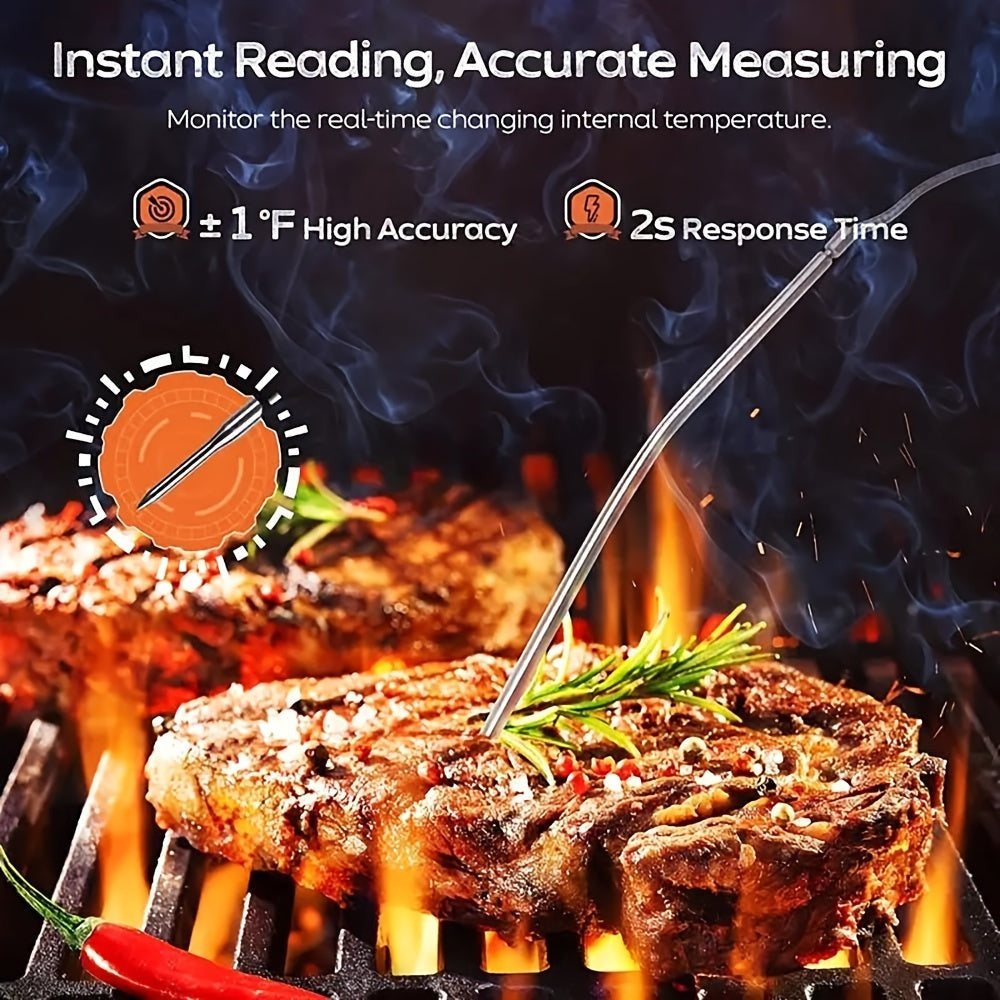 1 db Digitális Húshőmérő Nagy Érintőképernyővel és Rozsdamentes Acél Szondával, BBQ Időzítővel