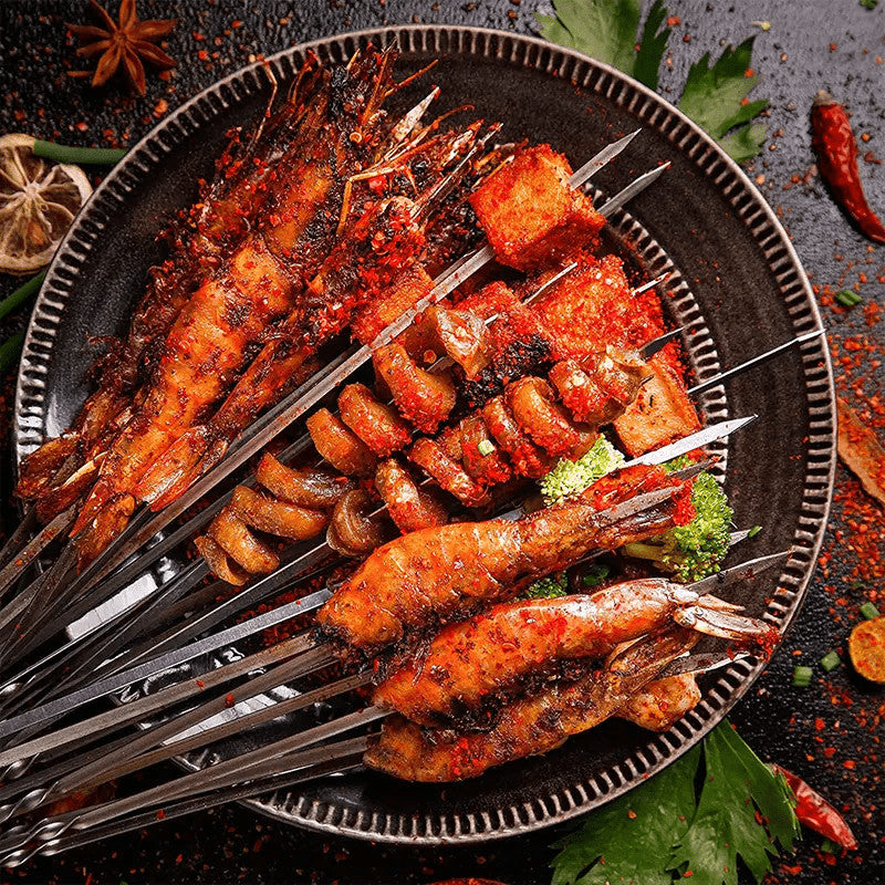 20/30/50db Tartós Rozsdamentes Acél BBQ Nyársak 1 Cső Tárolóval, Újrahasználható és Könnyen Tisztítható Kültéri és Beltéri Grillezési Partikhoz 50 db