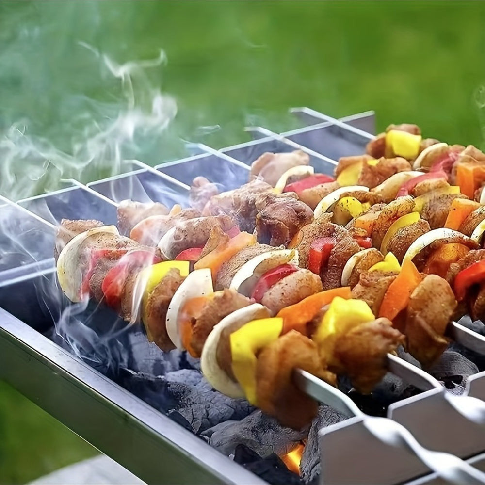 20/50db rozsdamentes acél grillező tűk, tartós, újrafelhasználható, könnyen tisztítható, alkalmas kültéri és beltéri grillezéshez Lapos bot-30cm - 50 db