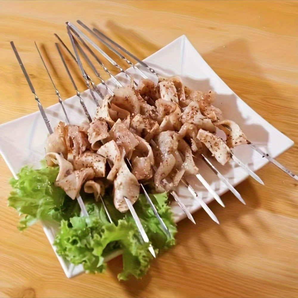 20/50db rozsdamentes acél grillező tűk, tartós, újrafelhasználható, könnyen tisztítható, alkalmas kültéri és beltéri grillezéshez Lapos bot-30cm - 50 db