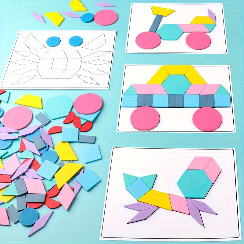 180db-os fa építőkocka - Tangram alakú puzzle készlet