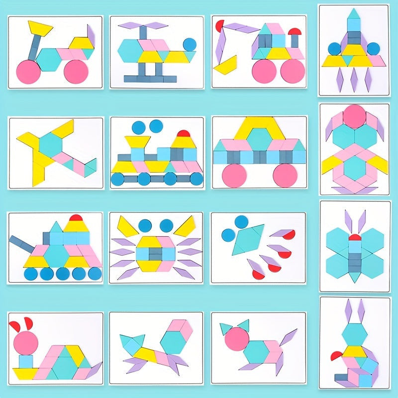 180db-os fa építőkocka - Tangram alakú puzzle készlet