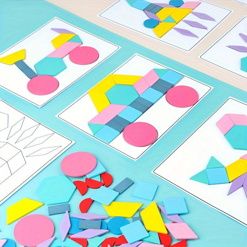 180db-os fa építőkocka - Tangram alakú puzzle készlet