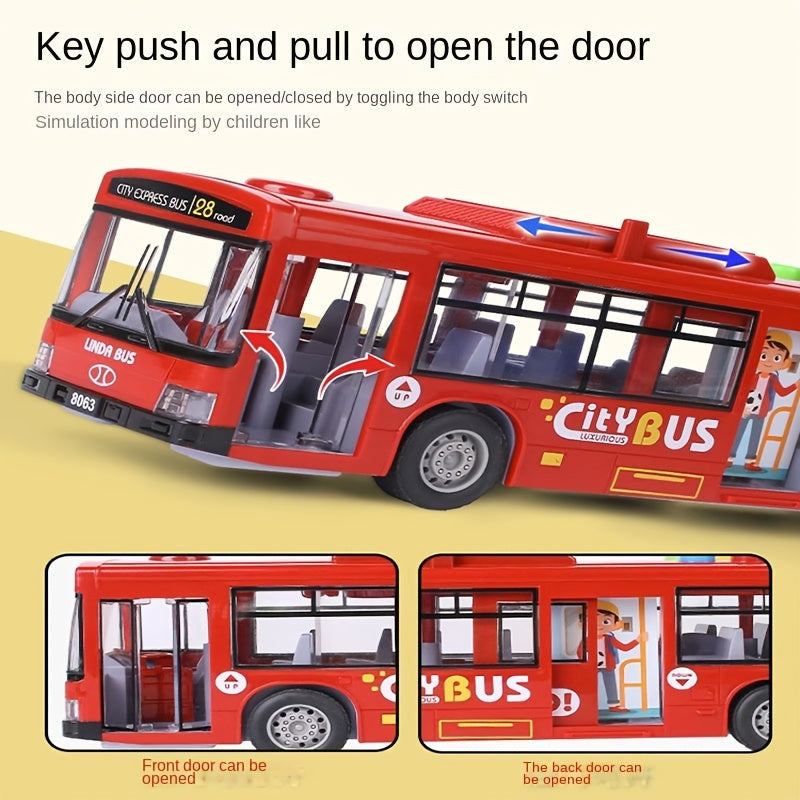 30 cm-es Dupla Ajtós Játékbusz Fénnyel és Hanggal