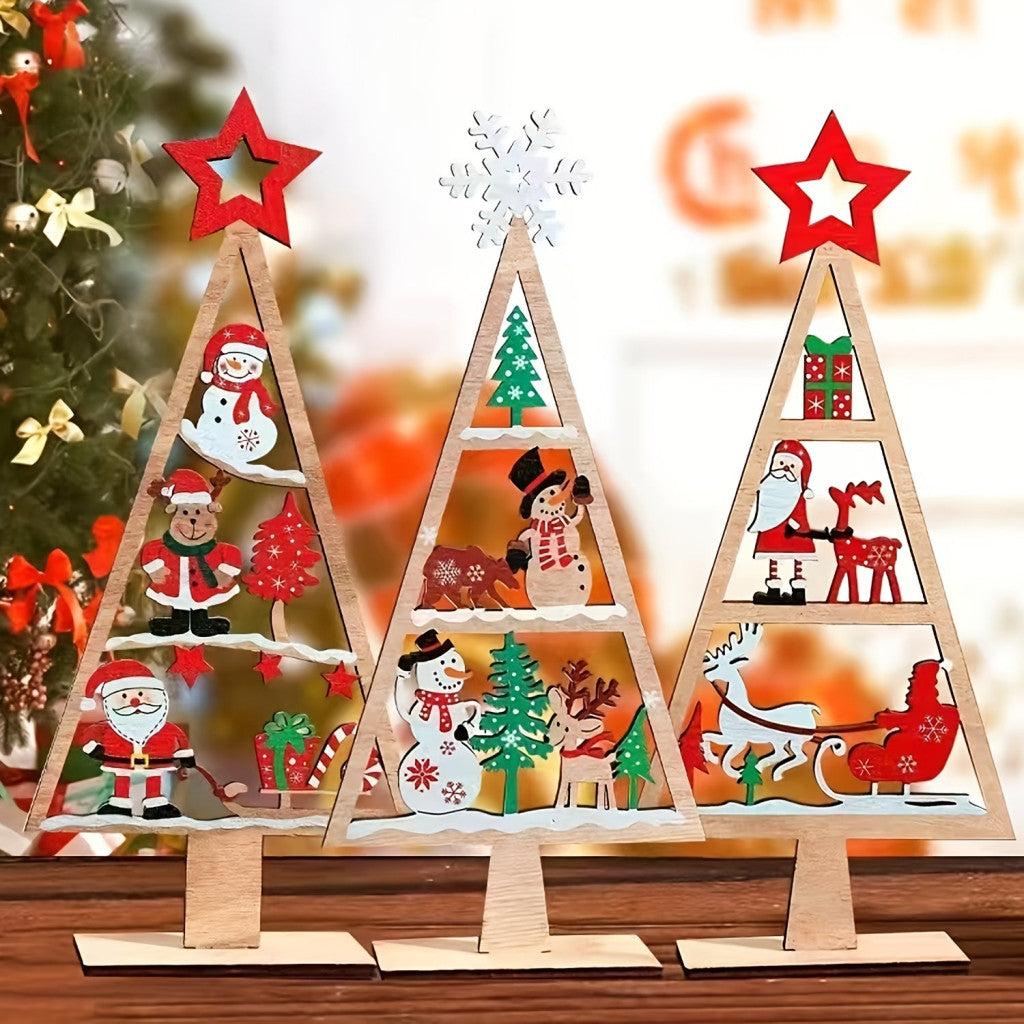 3D fa karácsonyfa díszek mikulással, hóemberrel, rénszarvassal és ünnepi elemekkel