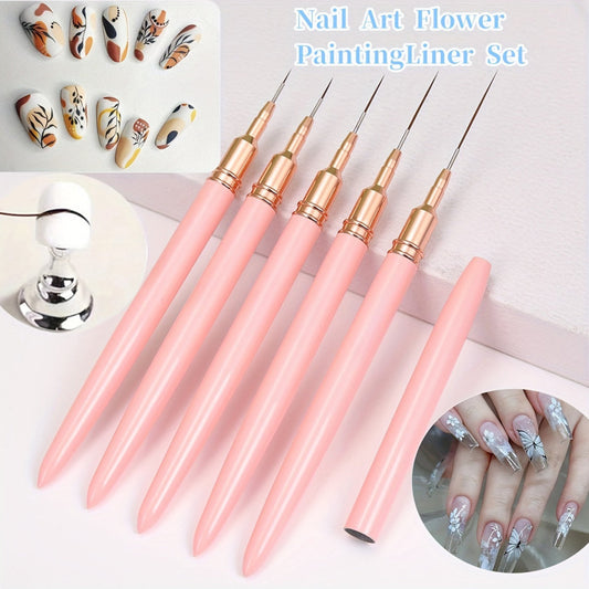5db Rózsaszín/fekete Nail Art Ecsetek A Részletekért, Long Nail Art Line Ecsetek Manikűrzselé Finom Mintákhoz