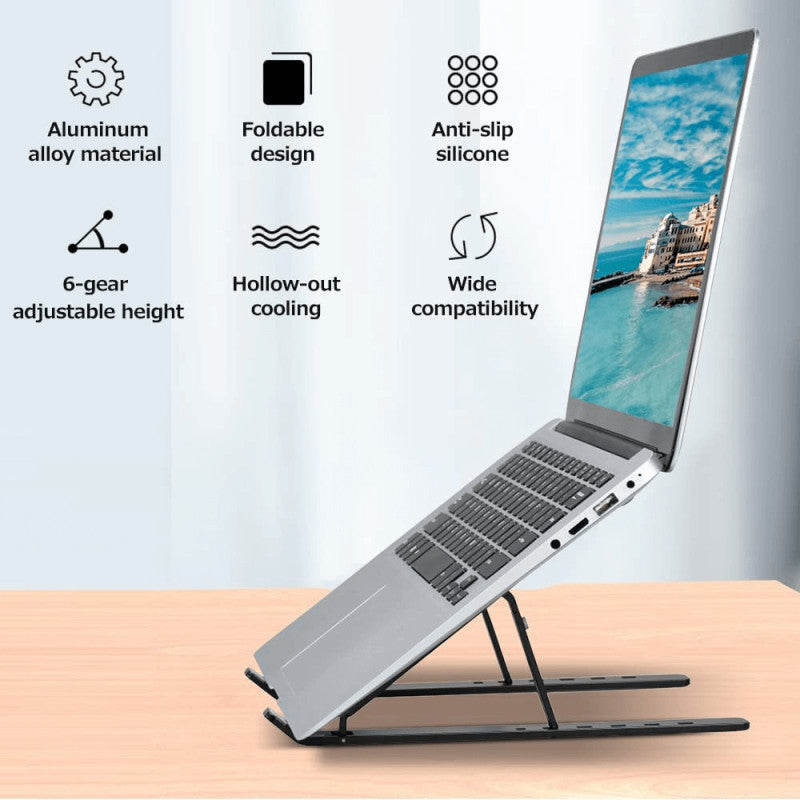 Összecsukható Alumínium Laptop Tartó Állvány – Állítható, Ergonomikus, Hordozható