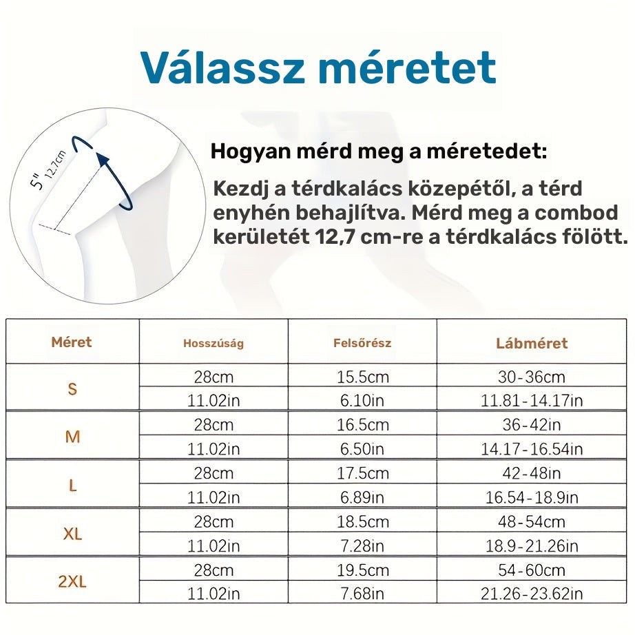Rézbe átitatott kompressziós térdvédő, térdtámasz M méret (28 cm hosszú, felsőrész 16.5 cm, lábméret 36–42 cm)