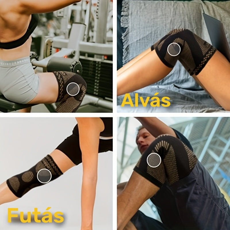 Rézbe átitatott kompressziós térdvédő, térdtámasz M méret (28 cm hosszú, felsőrész 16.5 cm, lábméret 36–42 cm)